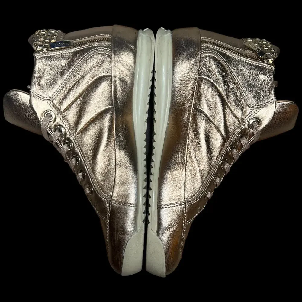 CESARE PACIOTTI Luxury 4US Women's 37/US 7 Gold High Top Sneakers Studs - Picture 10 of 16